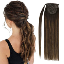 Load image into Gallery viewer, Chloe Balayage Brown Highlights Human Hair Wrap Around 14-24&quot; Ponytail Extension