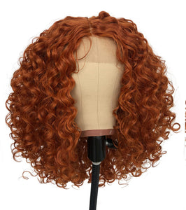 Ginger Short Curly Human Hair Blend Lace Front Wig