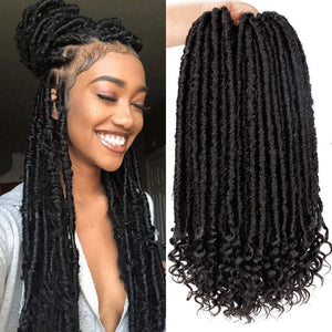 Goddess 1B 16 Inches Faux Locs Straight with Curly Ends Synthetic Hair