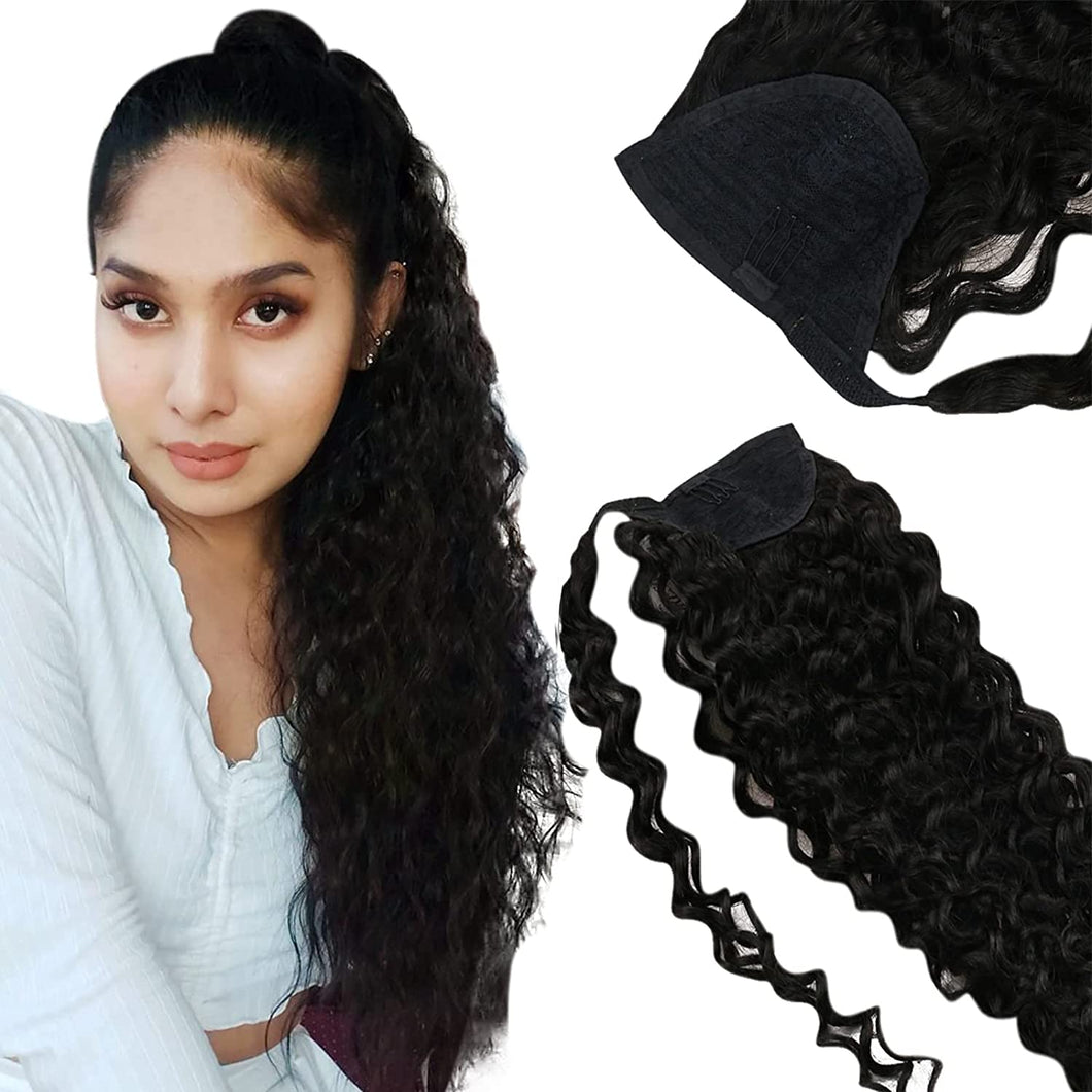 Deep Water Wave Selena Human Hair Wrap Around Ponytail Extension