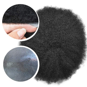 120% Density Human Hair #1B 6 Inches Curly Lace Front 4 mm Wave Toupee for Men