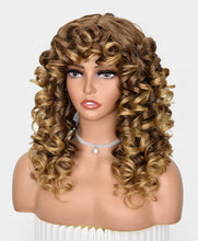 Load image into Gallery viewer, Chelsea Kinky Curly Layered Ombre Blonde Synthetic Wig With Bangs