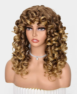 Chelsea Curly Layered Ombre Blonde Synthetic Wig With Bangs