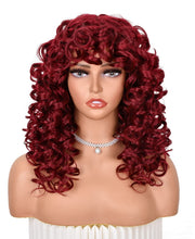 Load image into Gallery viewer, Red Kinky Curly Layered Synthetic Wig With Bangs