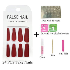 Pink Sparkle 24 Pcs Coffin Shape Long Press-On Nails With Rhinestones