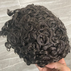 Raphael Medium Brown 20 mm Curly 130% Density Human Hair Toupee for Men