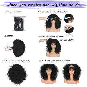 Angela Curly Jet Black 4C Synthetic Wig With Bangs