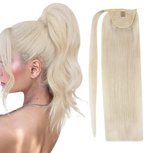 Ashley Platinum Blonde Human Hair Wrap Around 14-24" Ponytail Extension