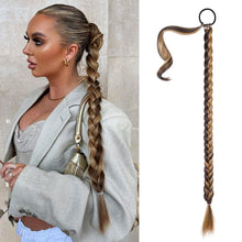 Load image into Gallery viewer, Chocolate Brown with Blonde Wrap Around Braided Ponytail Extension