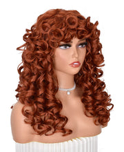 Load image into Gallery viewer, Janelle Curly Layered Copper Red Synthetic Wig With Bangs