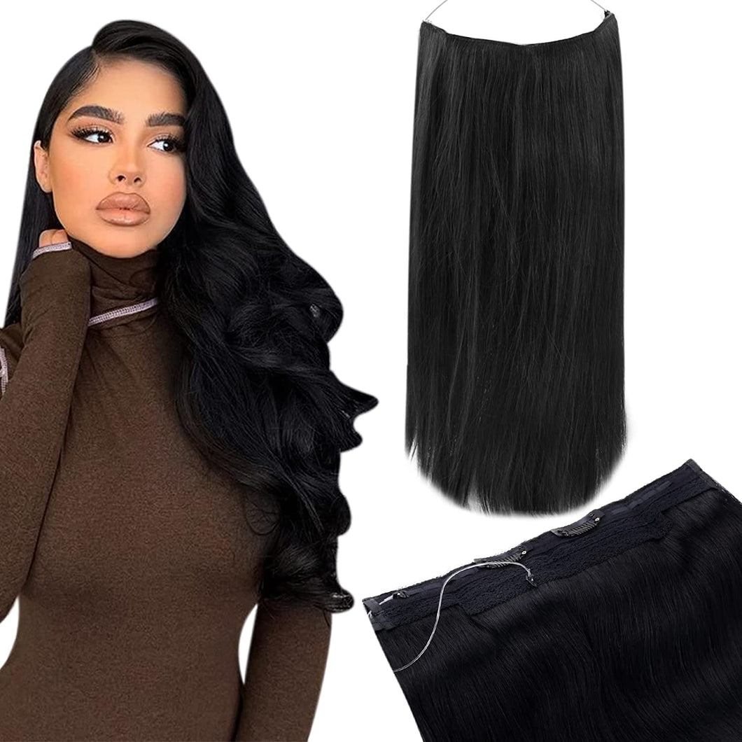 Selena Jet Black Synthetic Halo Hair Extensions