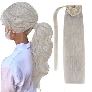 Charlotte Forest Grey Human Hair Wrap Around 14-24" Ponytail Extension