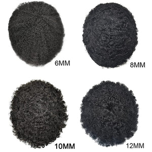 Marquis Jet Black 6 Inches Curly 120% Density Human Hair Lace Front 6mm Wave Toupee for Men