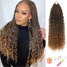 Load image into Gallery viewer, Nia T27 Goddess Crochet Ombre Box Braids with Curly Ends Hair Extensions