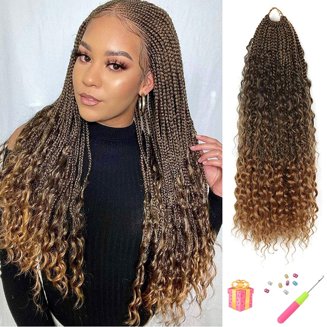 Nia T27 Goddess Crochet Ombre Box Braids with Curly Ends Hair Extensions