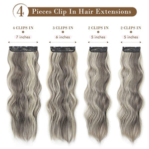 Rosie Ash Brown with Platinum Blonde Highlights Wavy 4 Pcs Synthetic Clip-in Hair Extensions