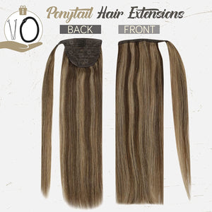 Kennedy Brown & Caramel Blonde Mix Human Hair Wrap Around 14-24" Ponytail Extension