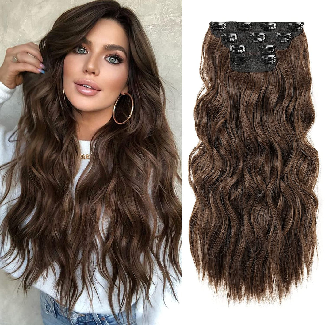 Charlotte Chocolate Brown Wavy 4 Pcs Synthetic Clip-in Hair Extensions