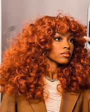 Load image into Gallery viewer, Janelle Curly Layered Copper Red Synthetic Wig With Bangs