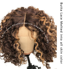 Load image into Gallery viewer, Honey Blonde P4/27 Curly Lace Front Human Hair Blend Wig