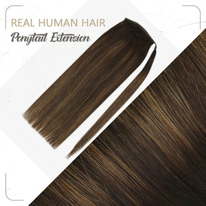 Chloe Balayage Brown Highlights Human Hair Wrap Around 14-24" Ponytail Extension