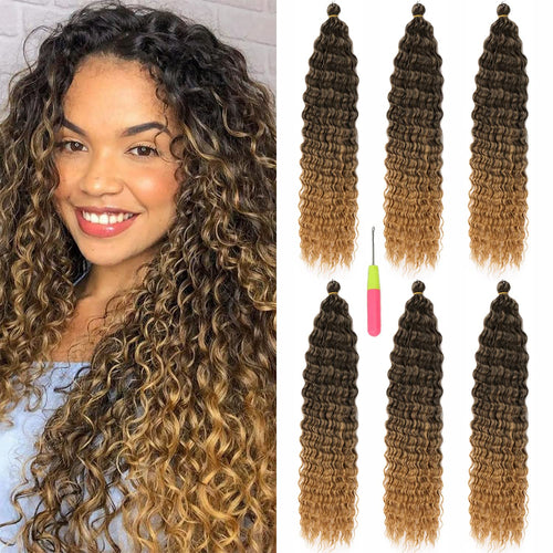 Brianna Brown & Honey Blonde Mix Wavy Crochet Synthetic Braiding Extensions
