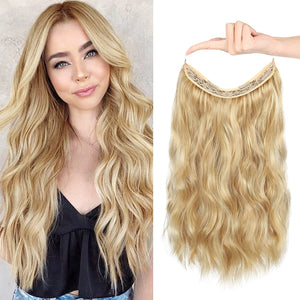 Golden Blonde Beach Waves Halo Hair Extensions