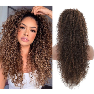 Isabella Kinky Curly 27" Brown w/ Highlights Synthetic Drawstring Ponytail Extension