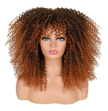 Load image into Gallery viewer, Cali Curly Blonde/Brown Highlights 4C Synthetic Wig With Bangs