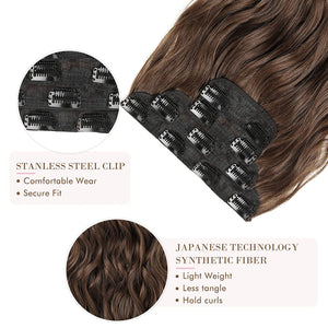 Charlotte Chocolate Brown Wavy 4 Pcs Synthetic Clip-in Hair Extensions