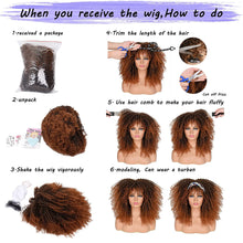 Load image into Gallery viewer, Cali Kinky Curly Brown Highlights 4C Synthetic Wig With Bangs