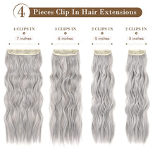 Load image into Gallery viewer, Silver &amp; Grey Wavy 4 Pcs Synthetic Clip-in Hair Extensions