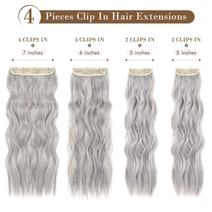 Silver & Grey Wavy 4 Pcs Synthetic Clip-in Hair Extensions