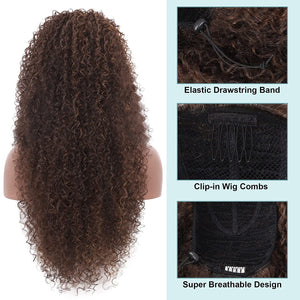 Isabella Curly 27" Brown w/ Highlights Synthetic Drawstring Ponytail Extension