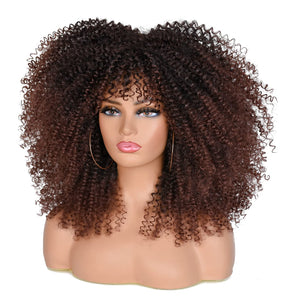 Nia Kinky Curly Dark Brown 4C Synthetic Wig With Bangs