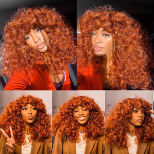 Janelle Curly Layered Copper Red Synthetic Wig With Bangs