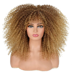 Honey Blonde Curly Cailee 4C Synthetic Wig With Bangs