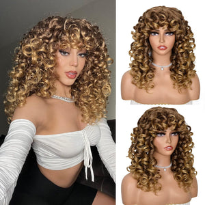 Chelsea Kinky Curly Layered Ombre Blonde Synthetic Wig With Bangs