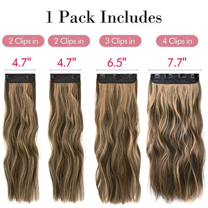Lilly Chocolate Brown with Blonde Highlights Wavy 4 Pcs Synthetic Clip-in Hair Extensions