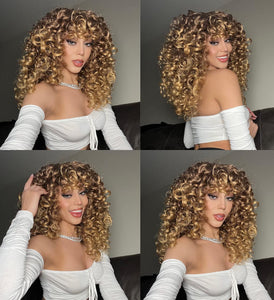Chelsea Curly Layered Ombre Blonde Synthetic Wig With Bangs