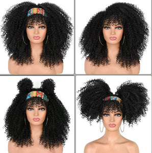 Angela Curly Jet Black 4C Synthetic Wig With Bangs