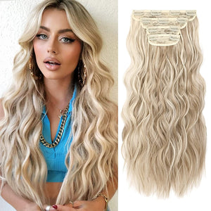Ash Blonde Amelia Wavy 4 Pcs Synthetic Clip-in Hair Extensions