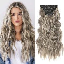 Load image into Gallery viewer, Rosie Ash Brown with Platinum Blonde Highlights Wavy 4 Pcs Synthetic Clip-in Hair Extensions