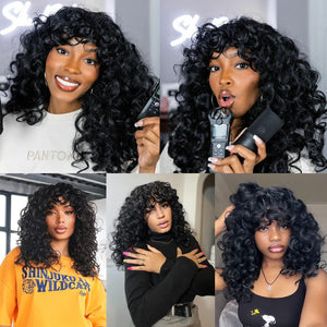 Teairra Kinky Curly Layered Copper Red Synthetic Wig With Bangs