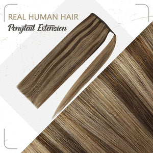 Kennedy Brown & Caramel Blonde Mix Human Hair Wrap Around 14-24" Ponytail Extension