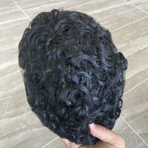 Javier 20 mm Curly 130% Density Human Hair Toupee for Men