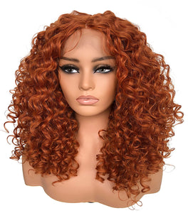 Ginger Short Curly Human Hair Blend Lace Front Wig