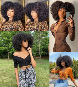 Angela Kinky Curly Jet Black 4C Synthetic Wig With Bangs