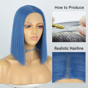 Powder Blue 150% Density Straight Hair Bob Wig