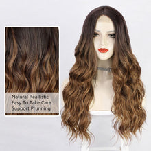 Load image into Gallery viewer, Isabella Long &amp; Wavy Brown Highlights Middle Part Synthetic Wig